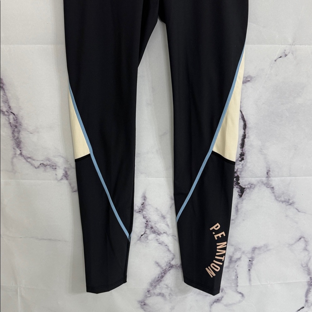 P.E. NATION Black Leggings Cream Blue Accents Size Small - Picture 5 of 10